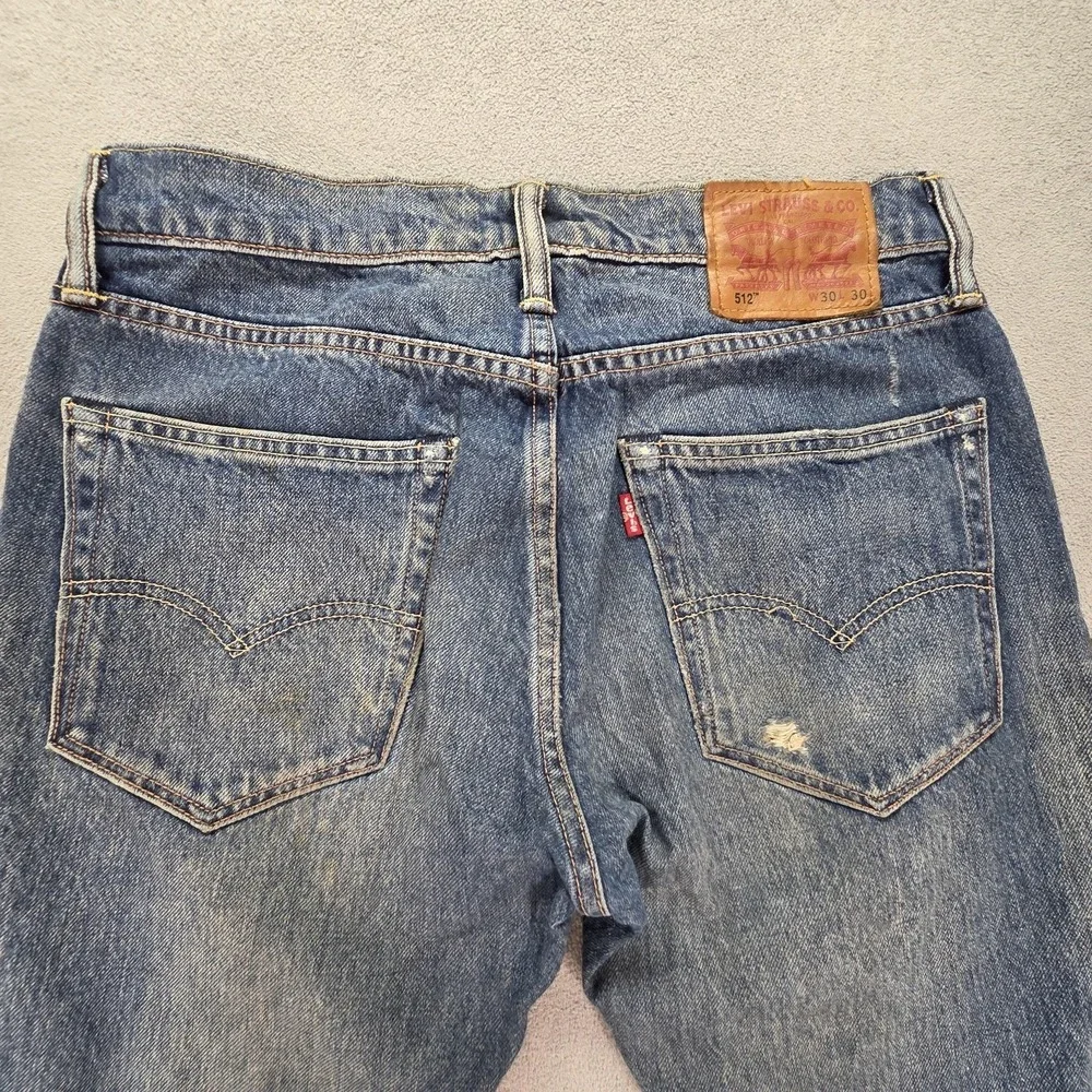 Levis‎ 512 Jeans Mens Selvedge Med Wash Blue Slim Tapered Whiskers Fits 30x28